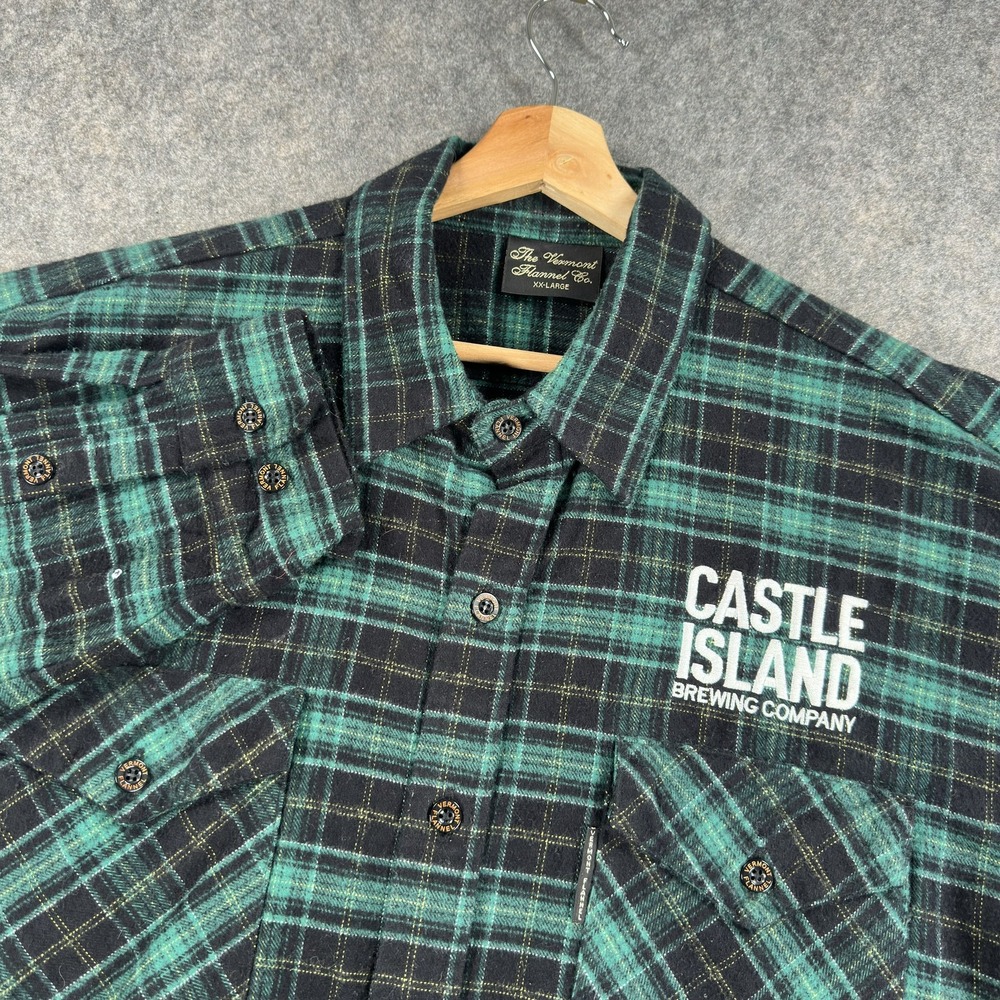 The Vermont Flannel Co Shirt Mens 2XL Green Plaid Flannel Castle Island Brewing